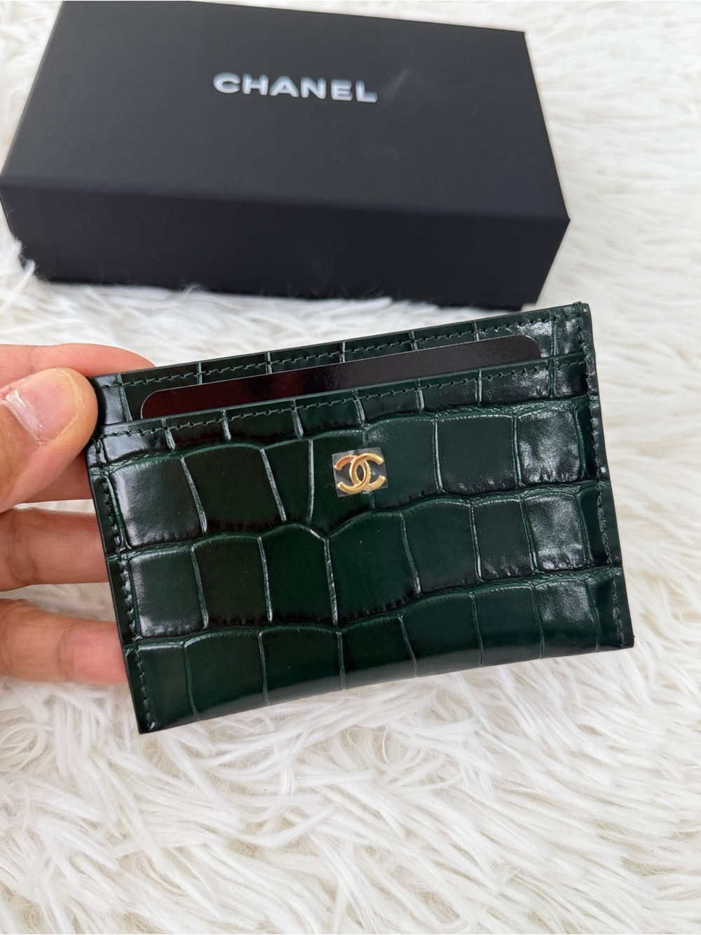 Chanel Faux Green Croc card holder